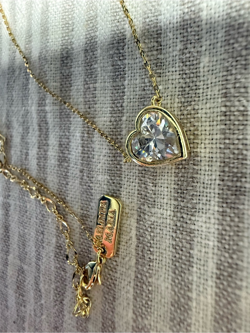 Melinda Maria Gold Heart Necklace with Clear Crystal 15 inch + 3 inch extender - Picture 7 of 10